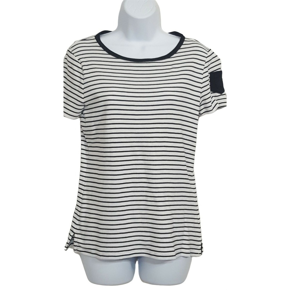 Lauren Ralph Lauren Womens Blouse Top T-shirt S Soft Knit Black White Stripe